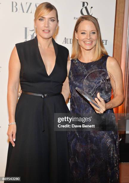 Kate Winslet and Jodie Foster, winner of the Inspiration Award, attend Harper's Bazaar Women of the Year Awards in association with Ralph & Russo,...