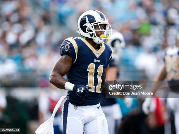 Wide Receiver Tavon Austin of the Los Angeles Rams during the game against the Jacksonville Jaguars at EverBank Field on October 15, 2017 in...