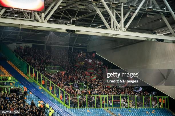 Away fans during the UEFA Europa League group K match between Vitesse Arnhem and sv Zulte Waregem at Gelredome on November 02, 2017 in Arnhem, The...