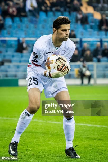 Goalkeeper Louis Bostyn of Zulte Waregem during the UEFA Europa League group K match between Vitesse Arnhem and sv Zulte Waregem at Gelredome on...