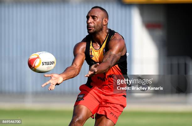 Stargroth Amean passes the ball during a Papua New Guinea Kumuls Rugby League World Cup training session at the Oil Search National Football Stadium...