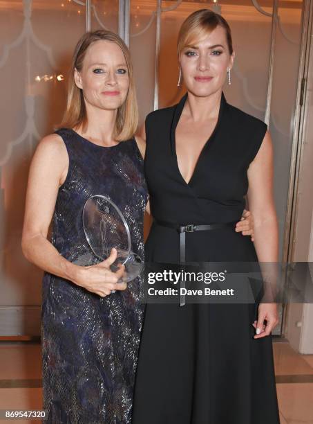 Jodie Foster, winner of the Inspiration Award, and Kate Winslet attend Harper's Bazaar Women of the Year Awards in association with Ralph & Russo,...