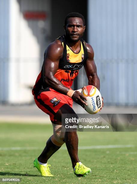 Ase Boas looks to pass during a Papua New Guinea Kumuls Rugby League World Cup training session at the Oil Search National Football Stadium on...