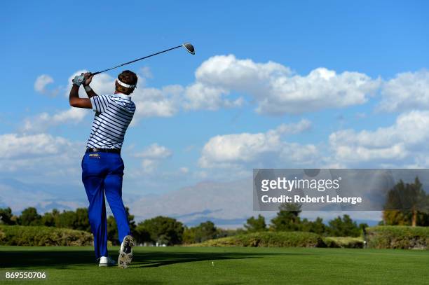 Smylie Kaufman hits his tee shot on the 10th hole during the first round of the Shriners Hospitals For Children Open at TPC Summerlin on November 2,...