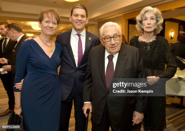 Louise Shackelton, David Miliband, Henry Kissinger, and Nancy Kissinger attend The 2017 Rescue Dinner hosted by IRC at New York Hilton Midtown on...