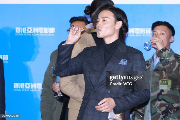 Actor Max Zhang Jin attends the premiere of film "The Brink" on November 2, 2017 in Hong Kong, China.