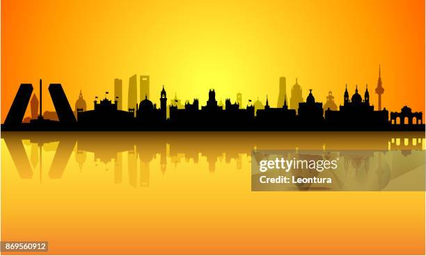 madrid sunrise (all buildings are complete and moveable) - madrid stock illustrations