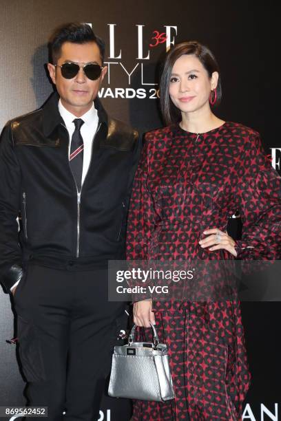 Actress Jessica Hester Hsuan and actor Louis Koo attend the 2017 ELLE Style Awards Ceremony on October 2, 2017 in Hong Kong, China.