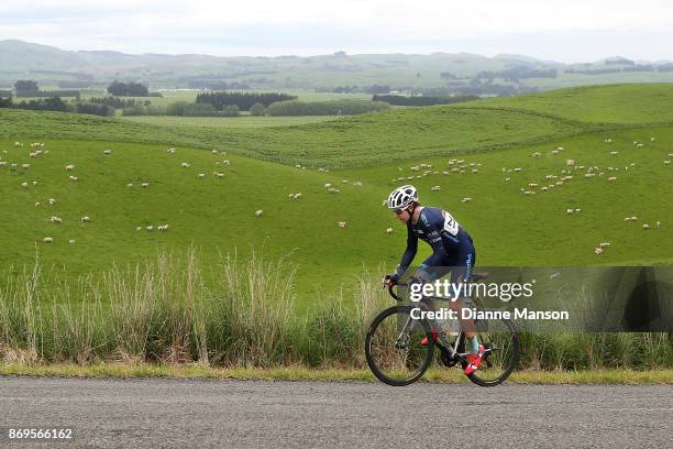 Brad Evans of Dunedin, Powernet , makes his way towards Waimumu during stage 5 from Invercargill to Gore of the 2017 Tour of Southland on November 3,...