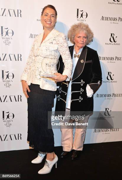 Yana Peel, winner of the Contribution To The Arts award, and Maggi Hambling attend Harper's Bazaar Women of the Year Awards in association with Ralph...