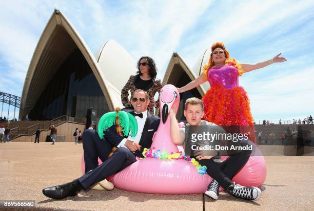 Todd McKenney, Paul Capsis, Joel Creasey and Trevor Ashley pose during the Sydney Gay and Lesbian Mardi Gras 40th Anniversary Program Launch at...