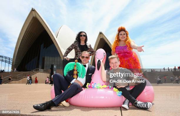 Todd McKenney, Paul Capsis, Joel Creasey and Trevor Ashley pose during the Sydney Gay and Lesbian Mardi Gras 40th Anniversary Program Launch at...