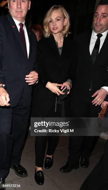 Carey Mulligan seen leaving Harper's Bazaar Women of the Year Awards at Claridge's on November 2, 2017 in London, England.