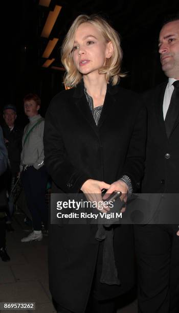 Carey Mulligan seen leaving Harper's Bazaar Women of the Year Awards at Claridge's on November 2, 2017 in London, England.
