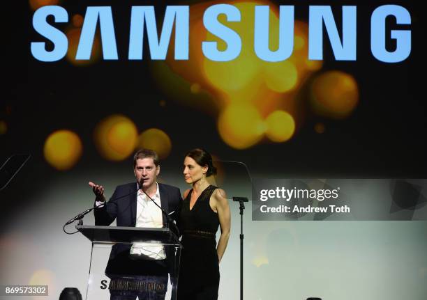 Rob Thomas and Marisol Thomas speak onstage at the Samsung annual charity gala 2017 at Skylight Clarkson Sq on November 2, 2017 in New York City.