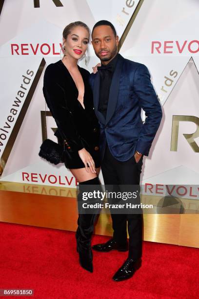 Jasmine Sanders and Terrence J attend the #REVOLVEawards at DREAM Hollywood on November 2, 2017 in Hollywood, California.