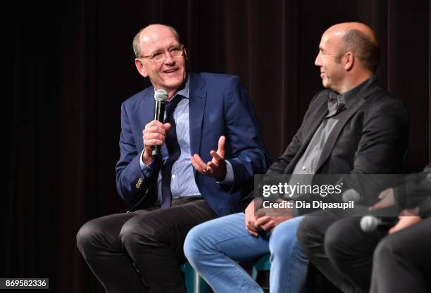 Actor Richard Jenkins and producer J. Miles Dale onstage at 'The Shape of Water' screening at Trustees Theater during 20th Anniversary SCAD Savannah...