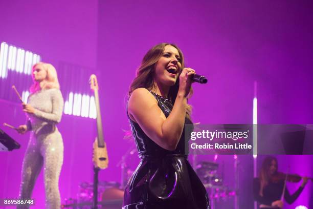 Grace Chatto and Kirsten Joy Clean Bandit perform live on stage at the Eventim Apollo, Hammersmith on November 2, 2017 in London, England.