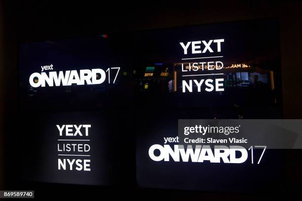 View of the signage during the NYSE Party at the ONWARD17 Conference- Day 2 on November 2, 2017 in New York City.