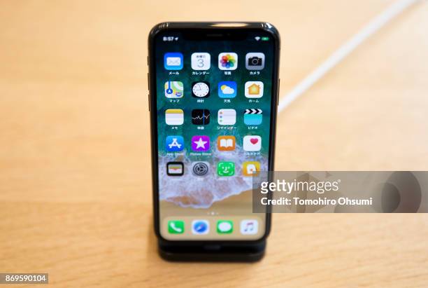 An iPhone X is seen at the Apple Omotesando store on November 3, 2017 in Tokyo, Japan. Apple launched the latest iPhone featuring face recognition...