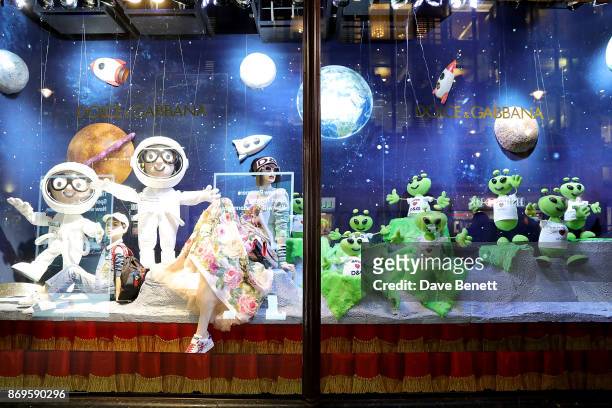 Window Displays at the Dolce & Gabbana Italian Christmas at Harrods on November 2, 2017 in London, England.
