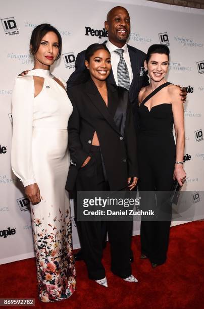 Padma Lakshmi, Alonzo Mourning, Gabrielle Union and Julianna Marguilies attend the 2017 Inspire A Difference Honors Event at Dream Hotel on November...