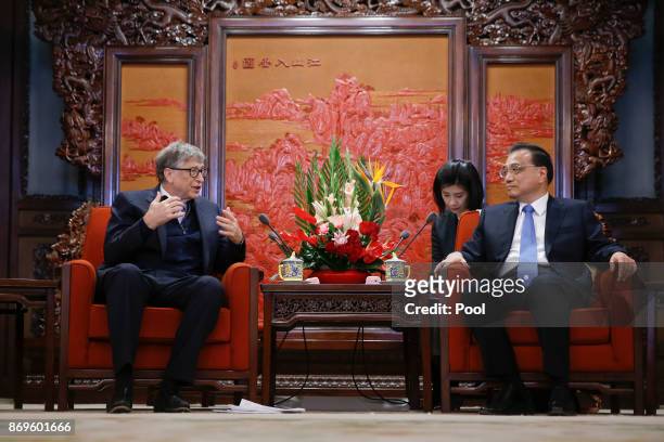 Chinese Premier Li Keqiang meets Microsoft co-founder and philanthropist Bill Gates at the Zhongnanhai government compound in Beijing, China,...