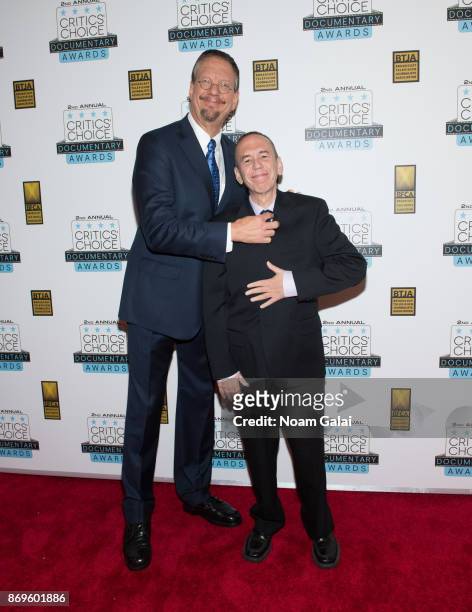 Penn Jillette and Gilbert Gottfried attend the 2nd Annual Critic's Choice Documentary Awards on November 2, 2017 in New York City.