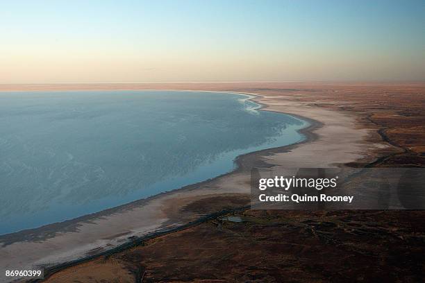 An aerial view of Lake Eyre during the Great Australian Cattle Drive preview on May 7, 2009 in Oodnadatta, Australia. The Great Australian Cattle...