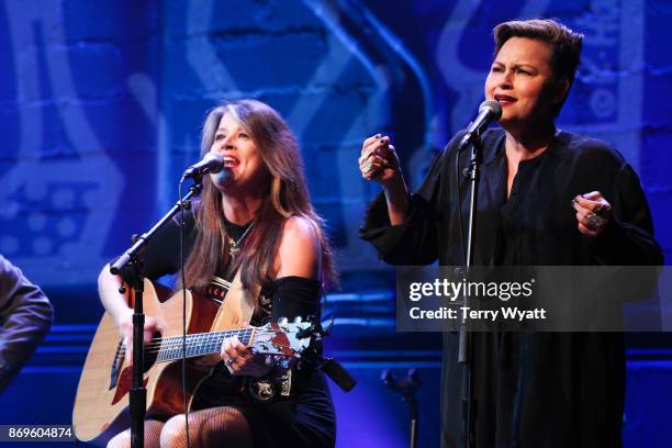 Victoria Venier and Tabitha Fair of the duo 'TnT'perform during 'Best Buddies Unplugged' at Franklin Theatre on November 2, 2017 in Franklin,...