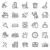 Cleaning service, icon set. Editable stroke
