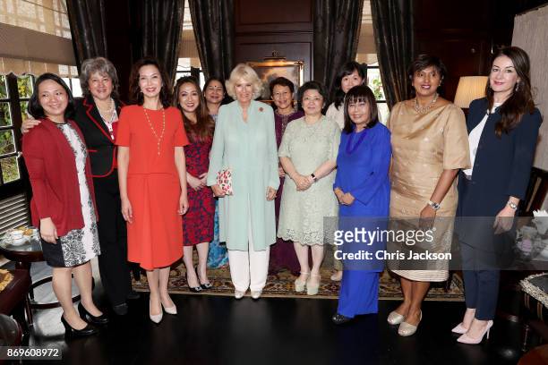 Camilla, Duchess of Cornwall attends a meeting on gender equality with Malaysian female business leaders at The Majestic Hotel Kuala Lumpur on...