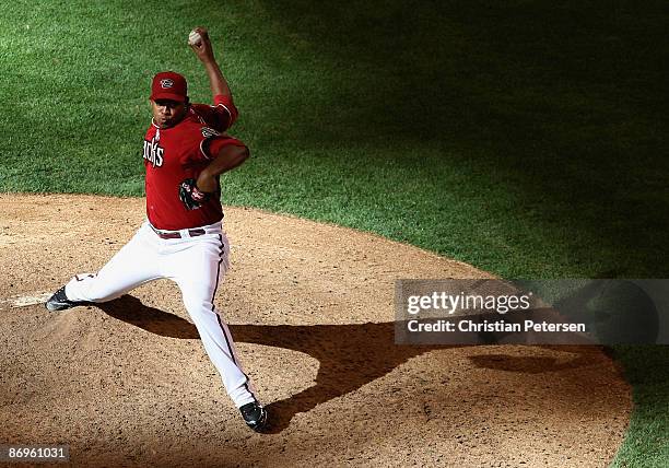 Relief pitcher Tony Pena of the Arizona Diamondbacks pitches against the Washington Nationals during the major league baseball game at Chase Field on...