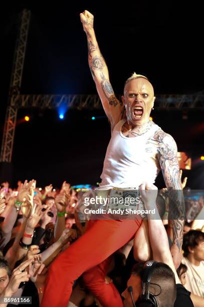 Keith Flint of The Prodigy performs on stage on Day 2 of BBC Radio 1's Big Weekend at Lydlard Park on May 10, 2009 in Swindon, England.