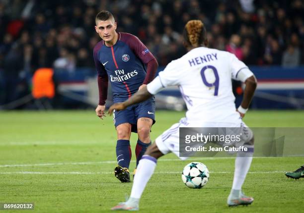 Marco Verratti of PSG during the UEFA Champions League group B match between Paris Saint-Germain and RSC Anderlecht at Parc des Princes on October...