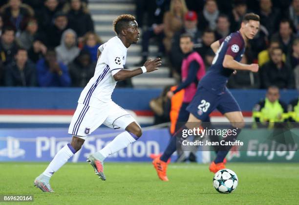 Henry Onyekuru of Anderlecht during the UEFA Champions League group B match between Paris Saint-Germain and RSC Anderlecht at Parc des Princes on...