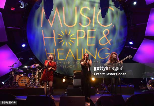 Allison Closner, Meegan Closner and Natalie Closner Schepman of the band Joseph at MFEI Spirit Of Life Honoring Coran Capshaw on November 2, 2017 in...