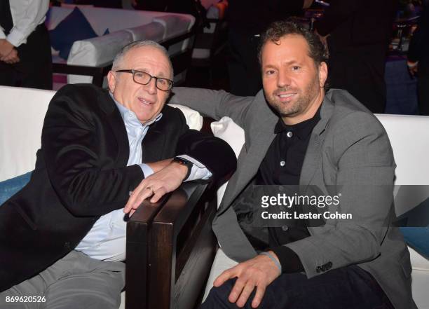 Chairman and CEO of Azoff MSG Entertainment Irving Azoff and CEO of Live Nation Entertainment, Michael Rapino at MFEI Spirit Of Life Honoring Coran...
