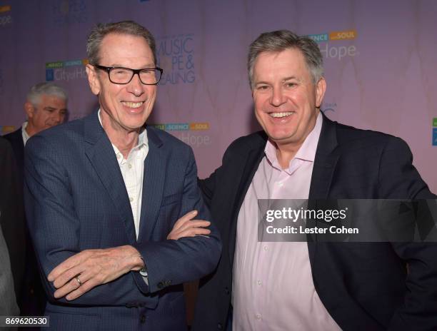 City of Hope Executive Board Member Larry Vallon and CEO of OVG Tim Leiweke at MFEI Spirit Of Life Honoring Coran Capshaw on November 2, 2017 in...