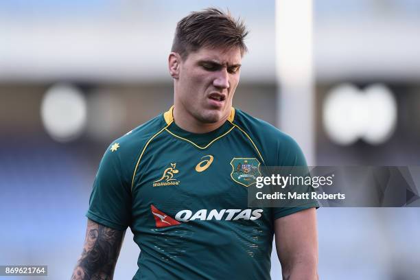 Sean McMahon grimaces during the Australia Captain's Run at Nissan Stadium on November 3, 2017 in Yokohama, Kanagawa, Japan.