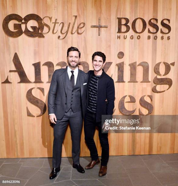 Edgar Ramirez and Darren Criss attend GQ Style & Hugo Boss celebrate Amazing Spaces with Edgar Ramirez at John Lautner's Harvey House on November 2,...