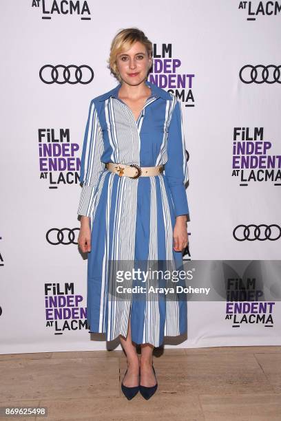 Greta Gerwig attends the Film Independent at LACMA presents "Lady Bird" screening and Q&A at Bing Theater At LACMA on November 2, 2017 in Los...