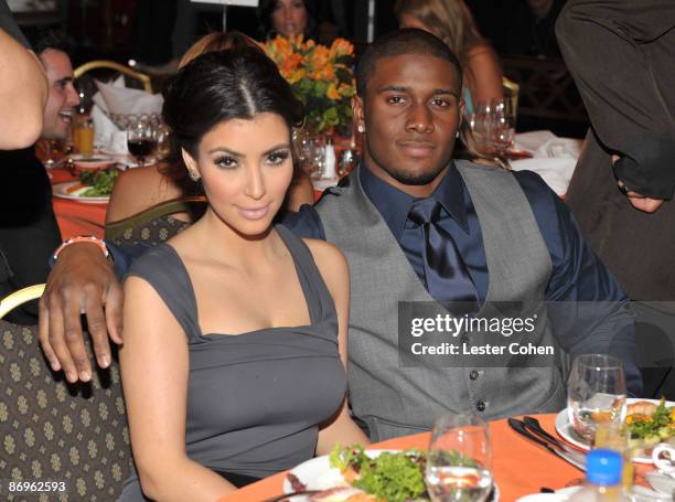 Socialite Kim Kardashian and NFL Player Reggie Bush attend the 16th Annual Race to Erase MS event co-chaired by Nancy Davis and Tommy Hilfiger at...