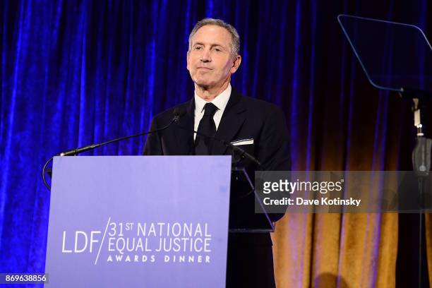 Starbucks chairman and CEO Howard Schultz on stage during the LDF 31th National Equal Justice Awards Dinner at Cipriani 42nd Street on November 2,...
