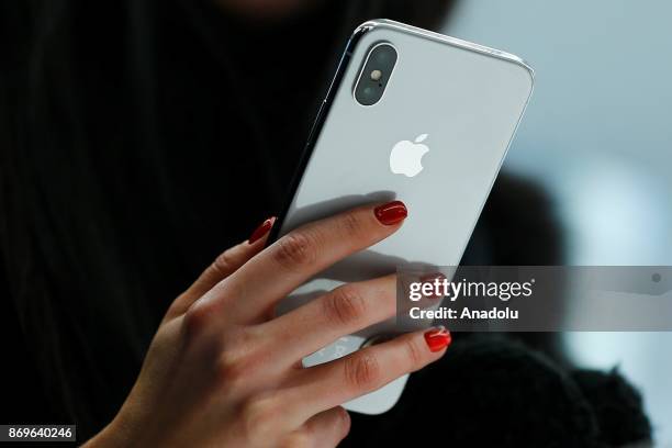 An Apple phone is seen after Apple launched iPhone X at the store in Moscow, Russia on November 03, 2017.