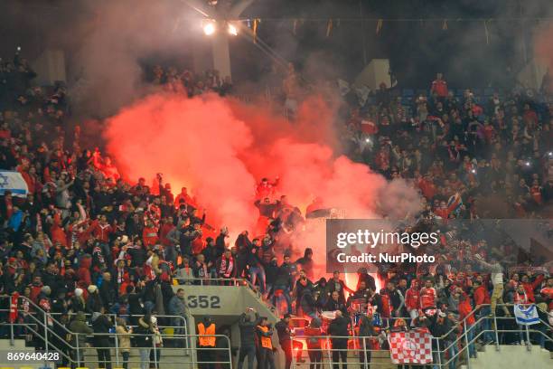 Hapoel Berr Sheva's fans during the UEFA Europa League 2017-2018, Group Stage, Groupe G game between FCSB Bucharest and Hapoel Beer-Sheva FC at...