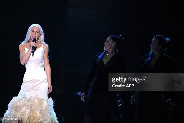 Swedish entry into the 2009 Eurovision song contest Malena Ernman rehearses in Moscow on May 11, 2009. The grand finale of the 54th edition of the...