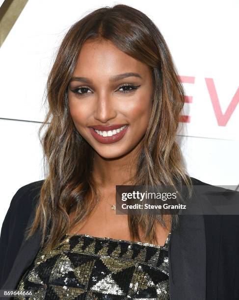 Jasmine Tookes arrives at the #REVOLVEawards at DREAM Hollywood on November 2, 2017 in Hollywood, California.