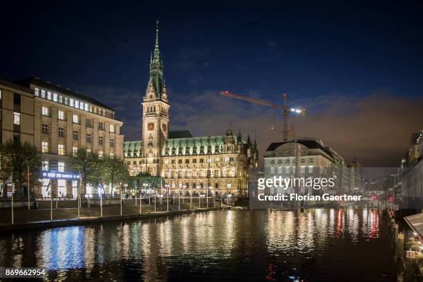 The City Hall of Hamburg is pictured in the evening on November 02, 2017 in Hamburg, Germany.