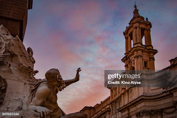 fiumi fountain - rome sunset stock pictures, royalty-free photos & images